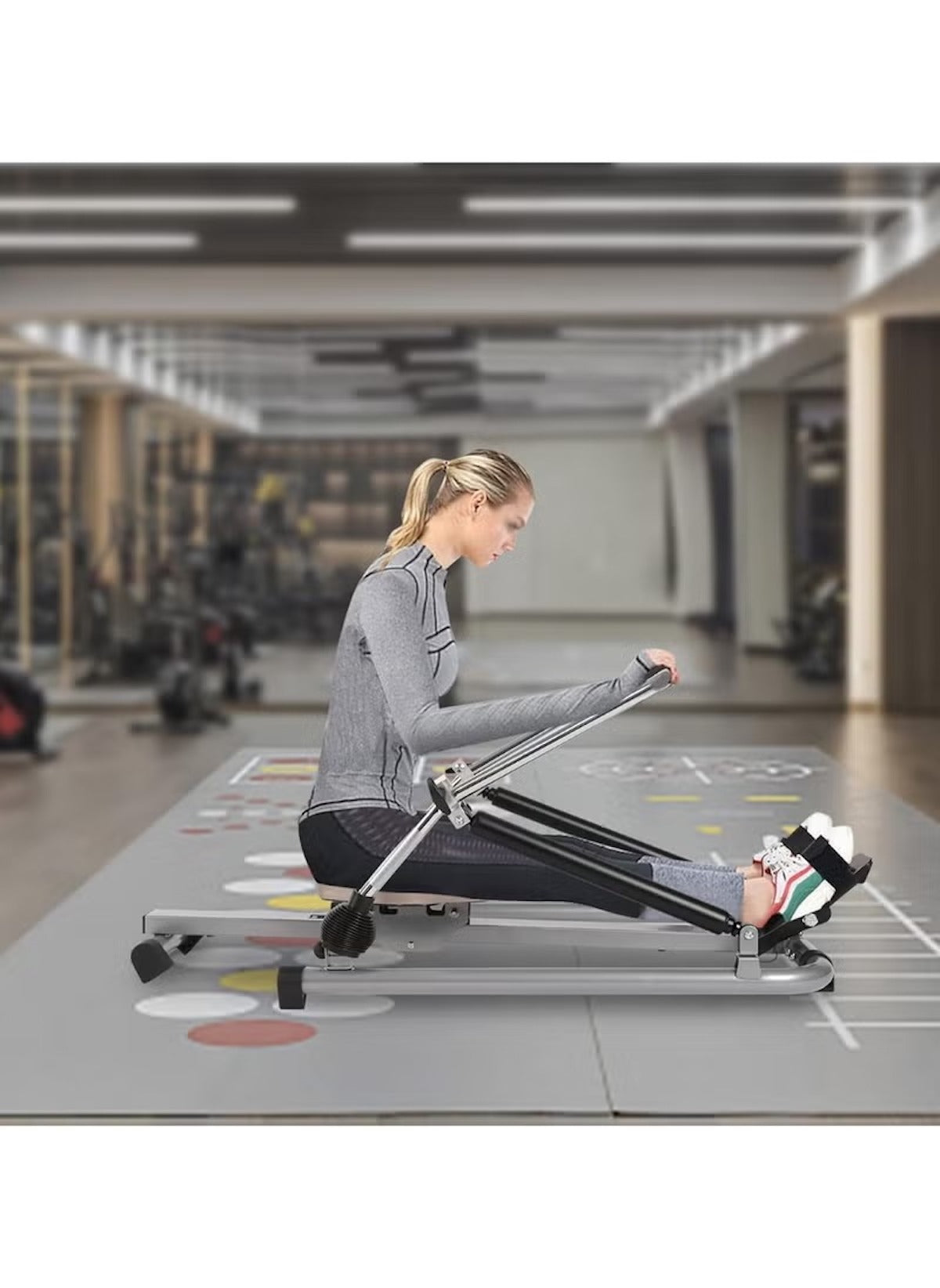 Huitich best home fitness rower Dubai with adjustable resistance used by woman in gym