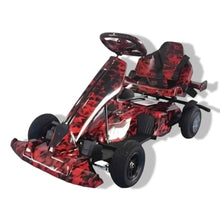 Kids go-kart with safety belt, red and black camo, front seat and wheels