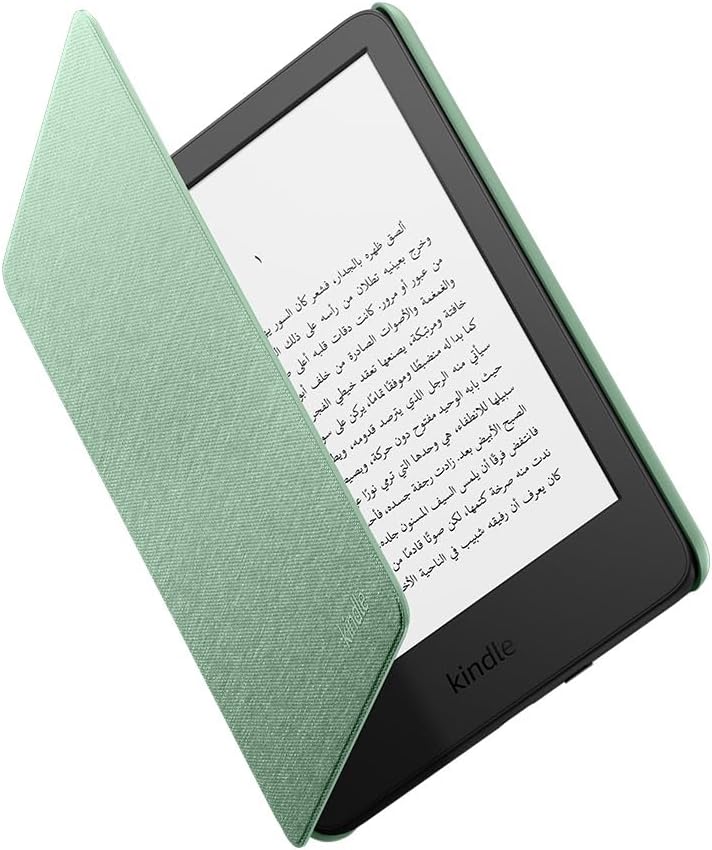 Huitich AMZ Kindle eReader with mint green cover showing Arabic text best Kindle case for Dubai shoppers