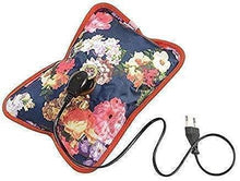 Multicolor floral electric heating bag with red trim and attached power cord