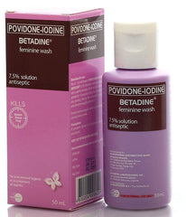 Betadine feminine wash 50ml pink bottle and box povidone iodine 7.5 percent antiseptic for external use