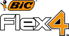 BIC logo with Flex4 branding on white background showing Bic Flex 4 men razors packaging design