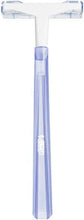 Blue handle twin-blade razor with clear cartridge head