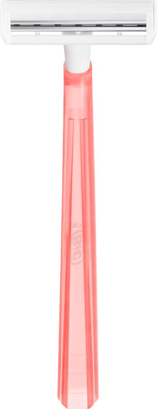 Pink handled disposable razor with white twin blade head Bic Lady Twin razor pouch for smooth shaving