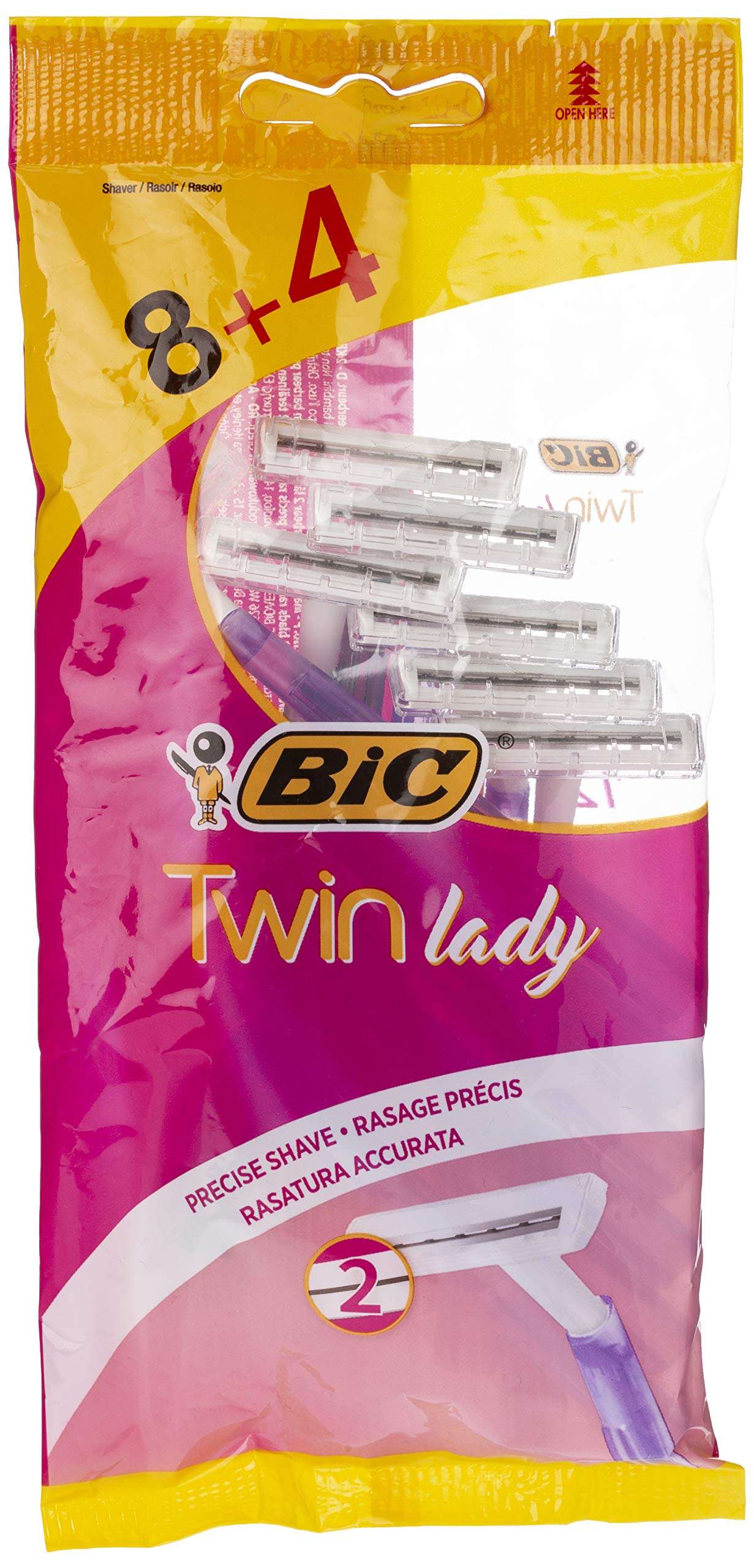 Bic Lady Twin razor pouch 12 disposable pink handled razors in resealable retail pack with twin blades