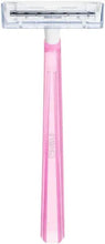 Pink handle twin-blade razor with clear cartridge head