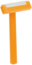 Orange plastic razor handle with metal blade cartridge on top