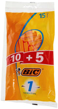 BIC Sensitive 15-pack razor blades in orange and white pouch