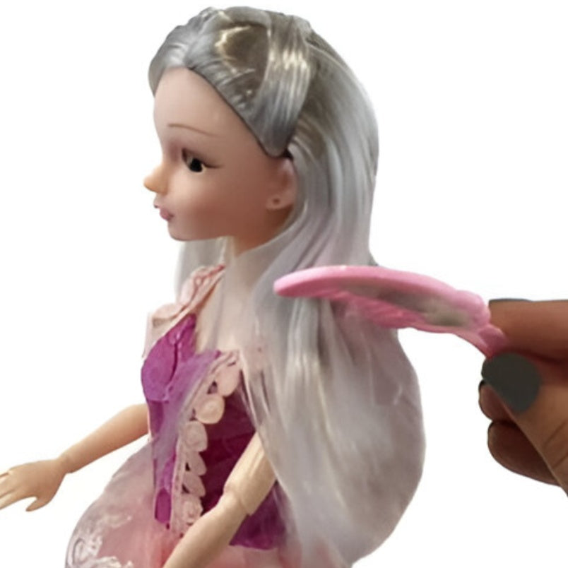 Huitich bicycle doll with accessories featuring a fashion doll with long silver hair and pink outfit