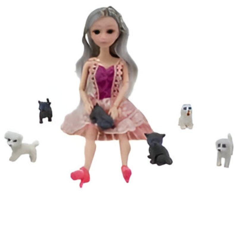 Huitich fashion doll sitting with six small dog accessories bicycle doll with accessories