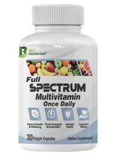 Bio Protection full spectrum multivitamin bottle with white ribbed cap, front label