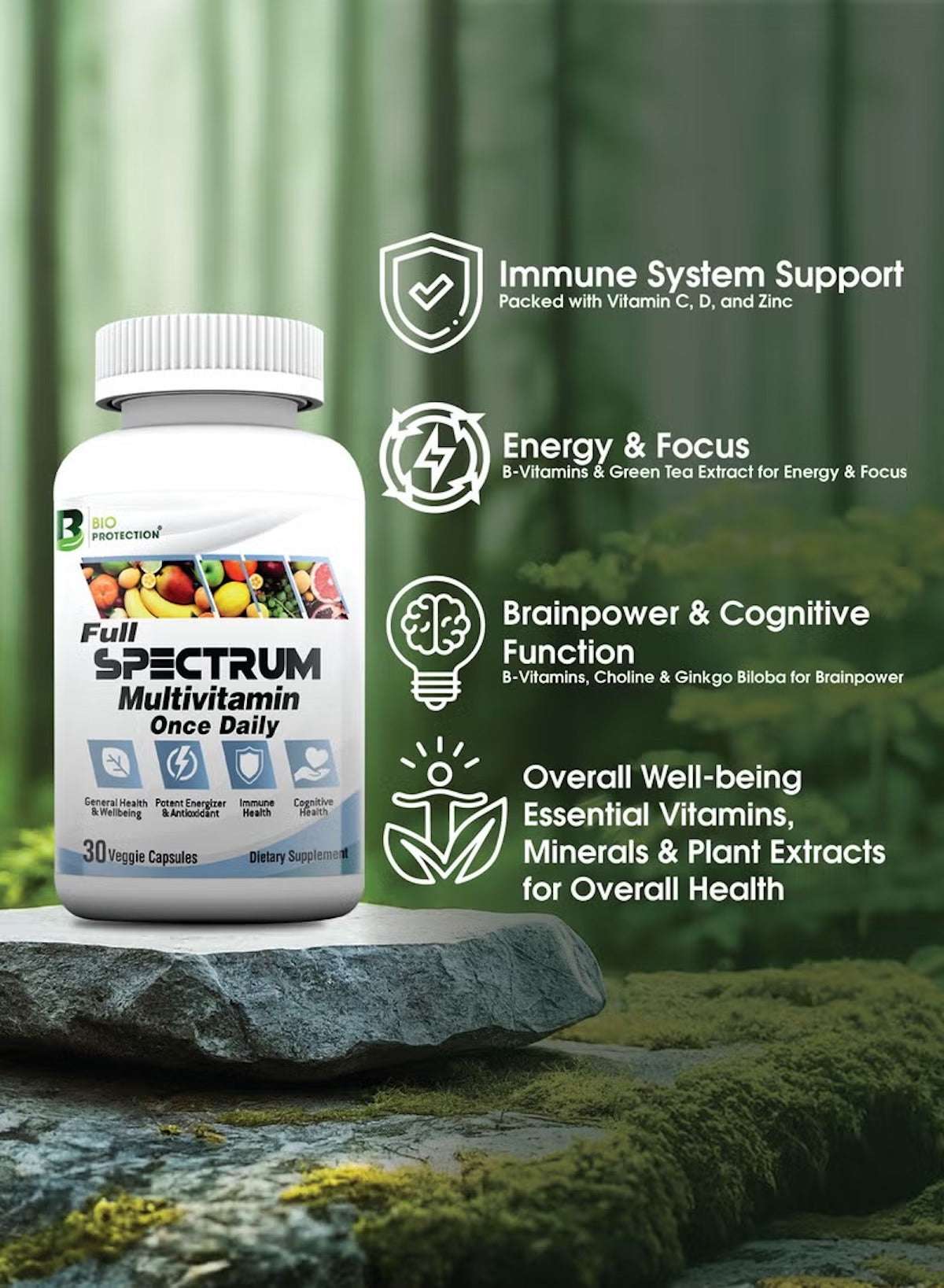 BIO PROTECTION Full Spectrum Multivitamin Capsules for immune support, energy, and cognitive function