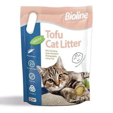 Bioline Tofu cat litter 7L bag with cat, natural clumping, dust-free, bag front