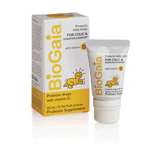Probiotic drops bottle with cap and matching BioGaia vitamin D box