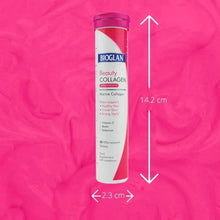 Bioglan Beauty Collagen effervescent tablets tube with pink cap, 14.2 cm height