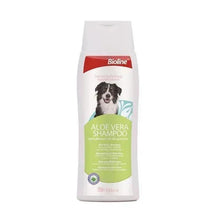 Bioline Aloe Vera dog shampoo bottle, 250 ml, white and green label