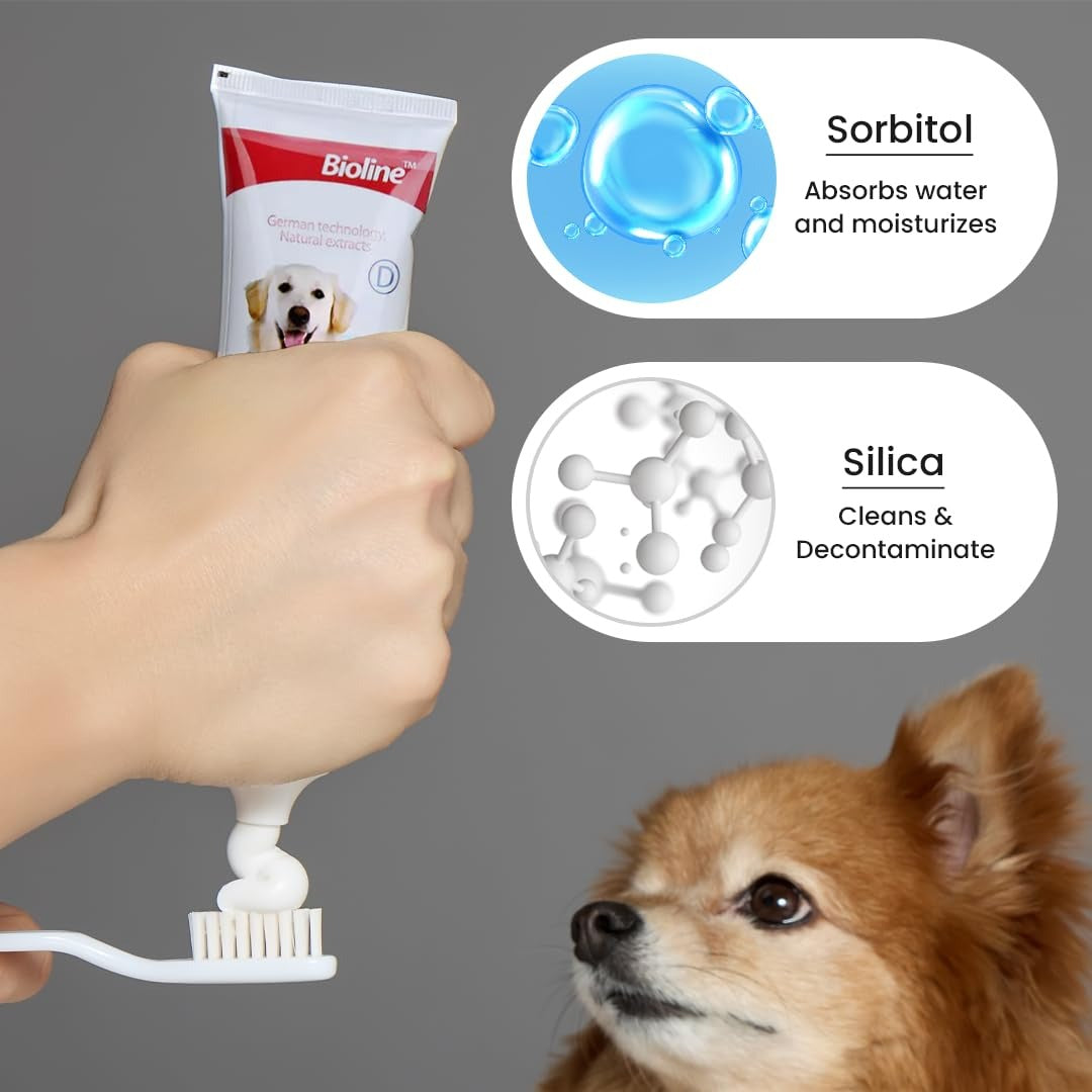 Bioline beef flavor dog toothpaste with silica and sorbitol for effective dental care