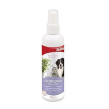 Bioline calming spray bottle with white pump and red purple label, 120 ml