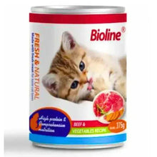 Bioline canned cat food can with beef & vegetables recipe, 375g
