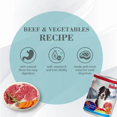 Bioline canned dog food 375g beef and vegetables recipe with natural fibers for easy digestion
