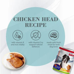 Bioline canned dog food 375g featuring chicken head recipe with vitamins B and E for dog health