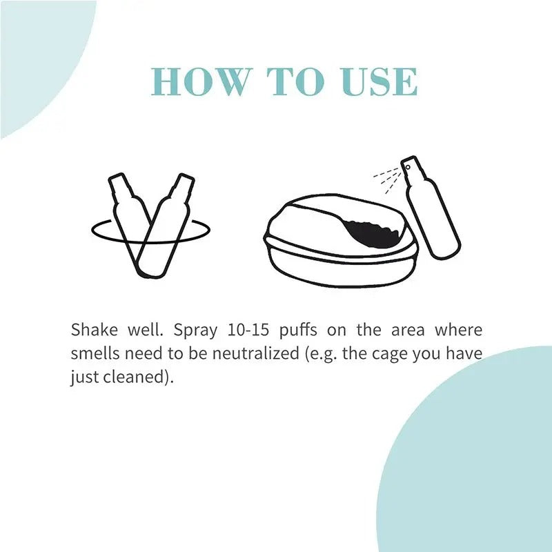 Bioline cat deodorizing spray instructions showing use on pet areas to neutralize odors