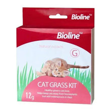 Bioline cat grass kit 12g box, red and white packaging with cat grass graphic