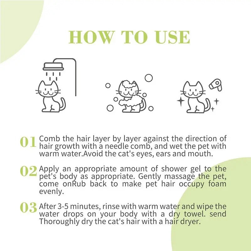 Bioline cat insect repellent shampoo usage instructions with illustrated steps for effective application