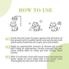 Bioline cat insect repellent shampoo usage instructions with illustrated steps for effective application
