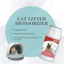 Cat Litter Deodorizer product bottle with benefits icons for neutralizing odors