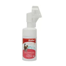 Cat paw cleaning foam pump bottle, white with red label and spray nozzle