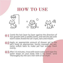 Cat shampoo how-to-use instructions panel with cat icons
