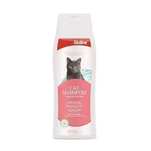 Cat shampoo bottle with red Bioline label, cat graphic, 250 ml