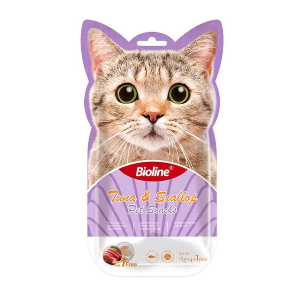 Bioline cat treats UAE Tuna and Scallop Snacks for a tasty feline treat