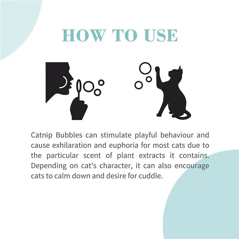 Bioline catnip bubbles for cats, promoting playful behavior and euphoria during playtime.