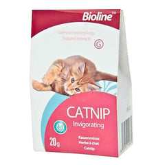 Bioline catnip for cats in 20g packaging, featuring an energetic kitten on the box