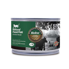 Bioline chicken pate cat food in a can, ideal for a balanced diet and easy digestion for cats