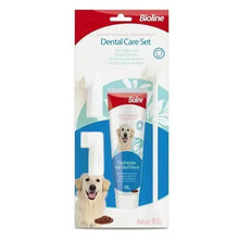 Bioline dental care set box with dog toothpaste tube, beef flavor