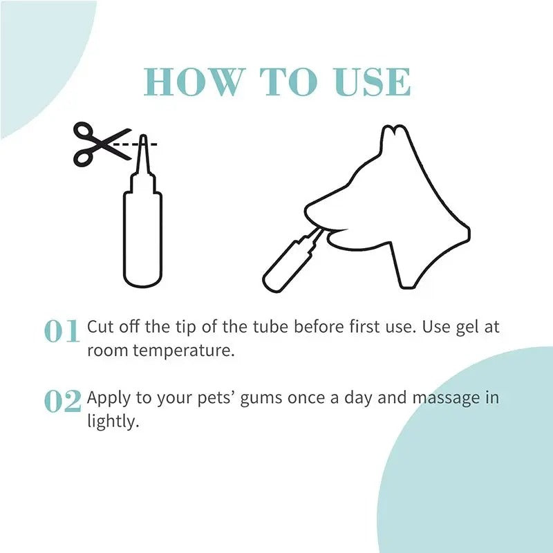 Instructions for using Bioline dental hygiene gel for cats and dogs with easy application steps