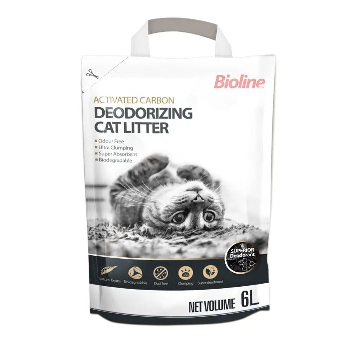 Bioline deodorizing cat litter with activated carbon for odor control and superior clumping, 6L package