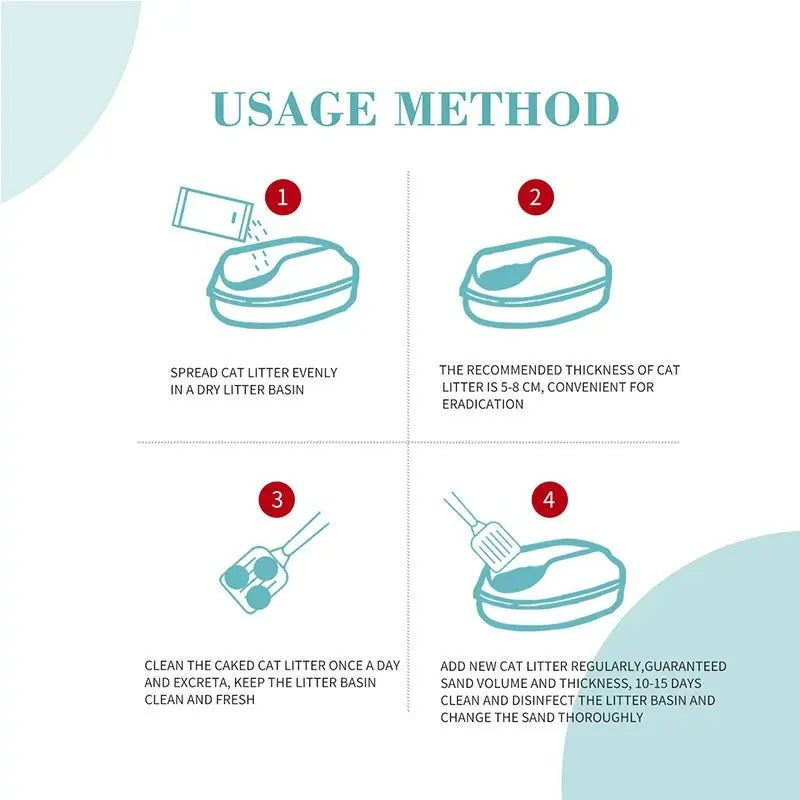 Usage instructions for Bioline deodorizing cat litter with steps for optimal use and maintenance