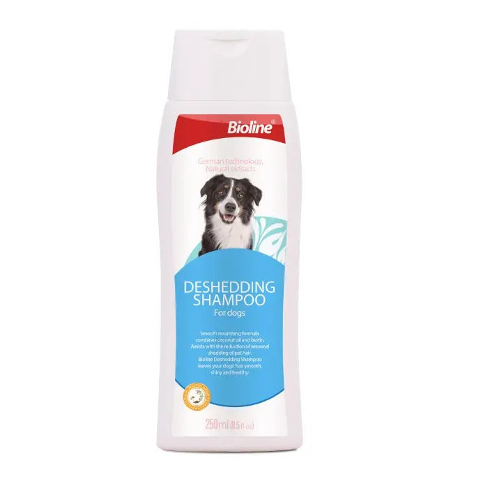 Bioline deshedding shampoo for dogs in a 250ml bottle for effective grooming