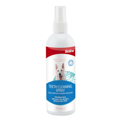 Bioline dog teeth cleaning spray in 175ml bottle for fresh breath and dental hygiene