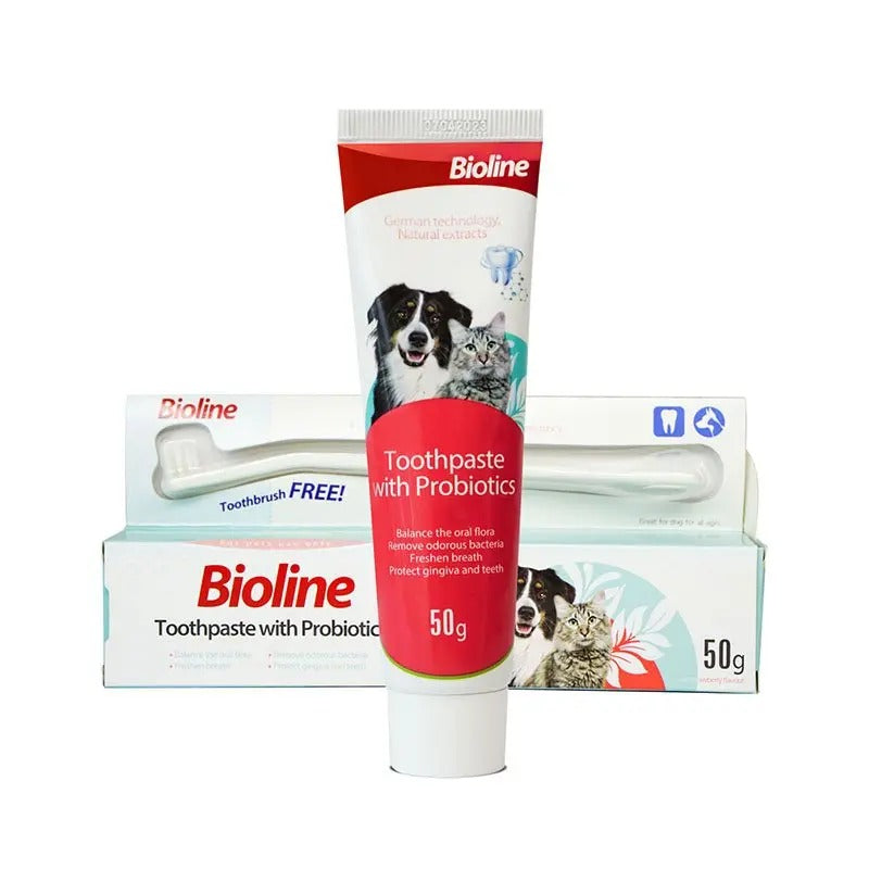 Bioline dog toothpaste 50g with probiotics for healthy teeth and gums for dogs and cats