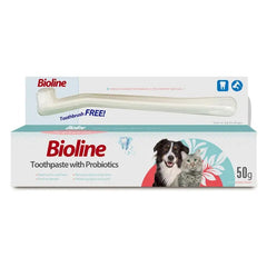 Bioline dog toothpaste 50g with probiotics and free toothbrush for pet dental care