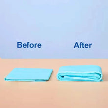 Bioline training pads, folded blue sheets showing before and after