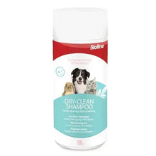 Bioline dry-clean shampoo bottle, 100g, with pet dog and cat label