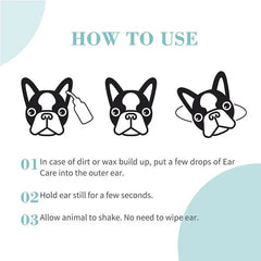 Instructions for Bioline ear care drops for pets with step-by-step usage details for pet owners