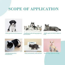 Pet application guide for goat milk calcium tablets with dog and cat photos