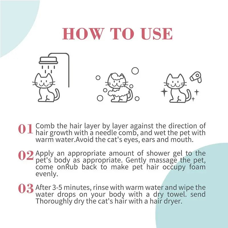 Bioline Kitten Shampoo UAE instructions with illustrations on application and rinsing process